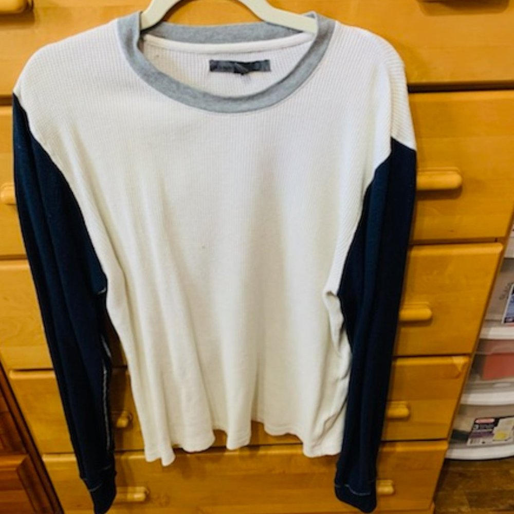 Old Navy White and Navy blue Waffle/thermal shirt